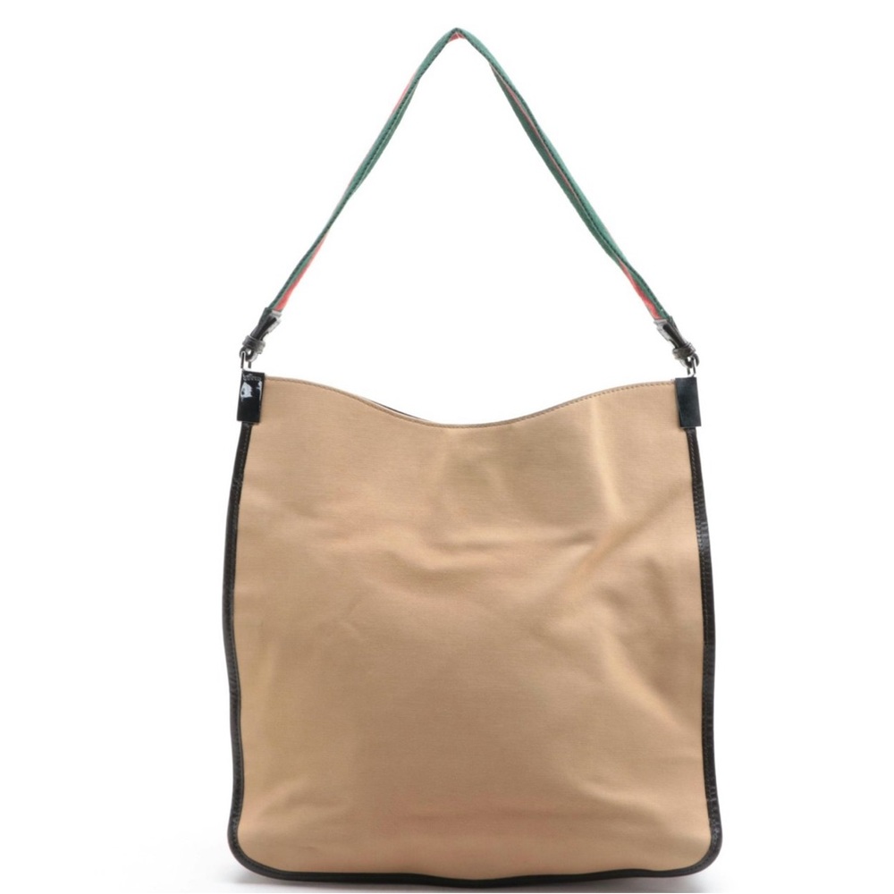 Gucci Sherry Line Beige Red Green Silver Hardware and Brown Leather